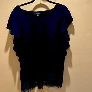 Ralph Lauren ruffle sleeve T Navy cascading ruffle sleeve mesh details on bottom